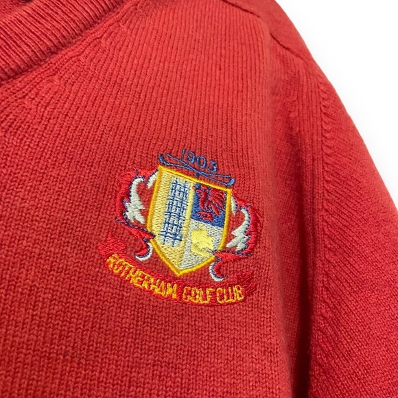 Glenmuir Lambswool Golf Sweater VNeck Scotland Size 40 Rotherham Club Red Orange - Picture 2 of 4